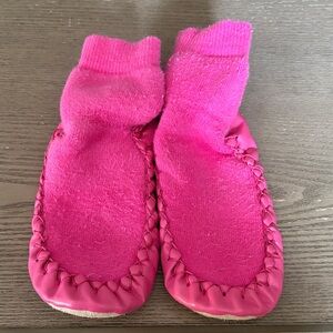 Hanna Andersson Pink Knit Slipper Socks Moccasin 12-1Y